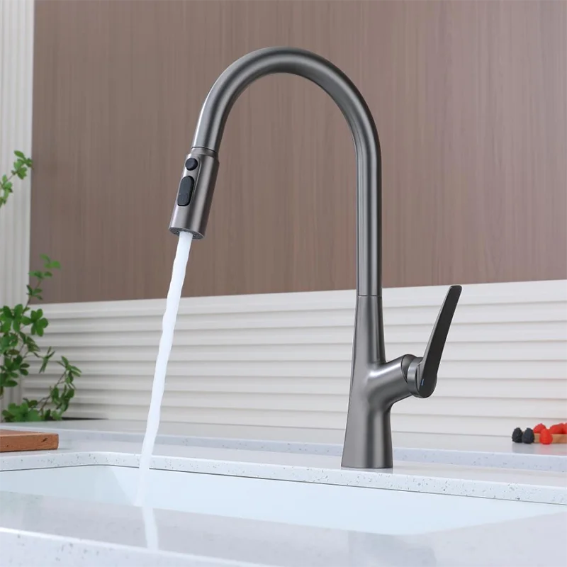 Nowy szary garnek do naczyń z kranem kuchennym z kranem ciepłym i zimnym