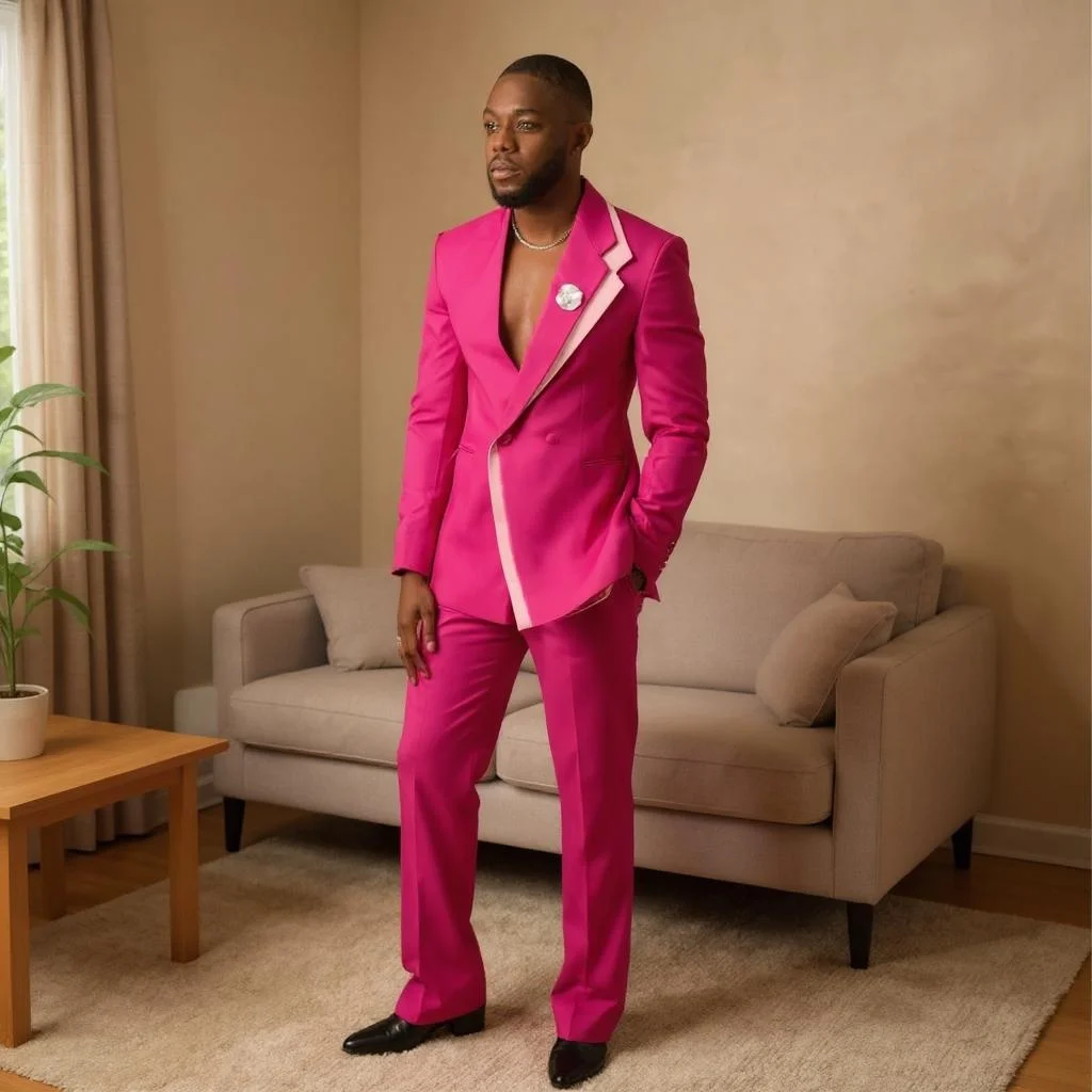 

Double Breasted Men Suits Two Pieces Fashion Pink Style Outfits Casual Prom Wedding Tuxedo for Party Tailor-made Jacket Pants