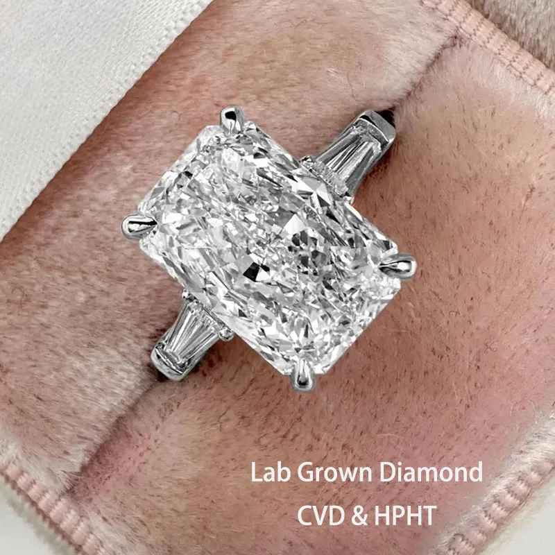 5CT Radiation DEF/VS VVS Cutting IGI Certified Laboratory Grown Diamond Three Stone Ring 14K 10K Gold