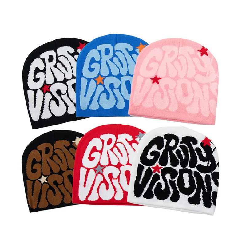 

2025 New Letter Jacquard Knitted Hat Autumn And Winter Outdoor Cycling Warm Hat Versatile Hip-hop Street Trend Hat