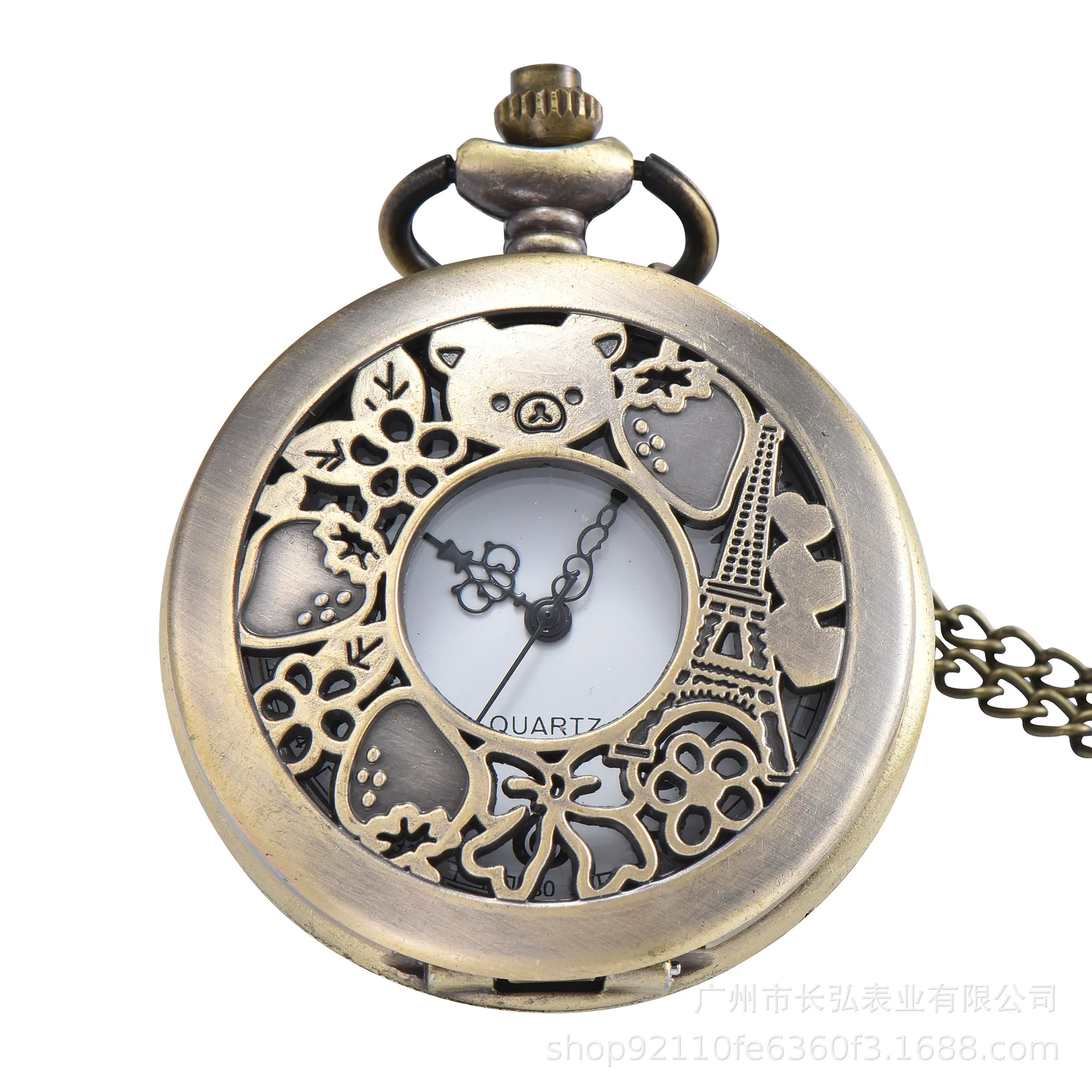 10pcs/lot New Bronze Quartz Pocket Watch Retro Alice Theme Pocket Fob Watch Pendant Necklace Pocket Watches Men Womens Gifts