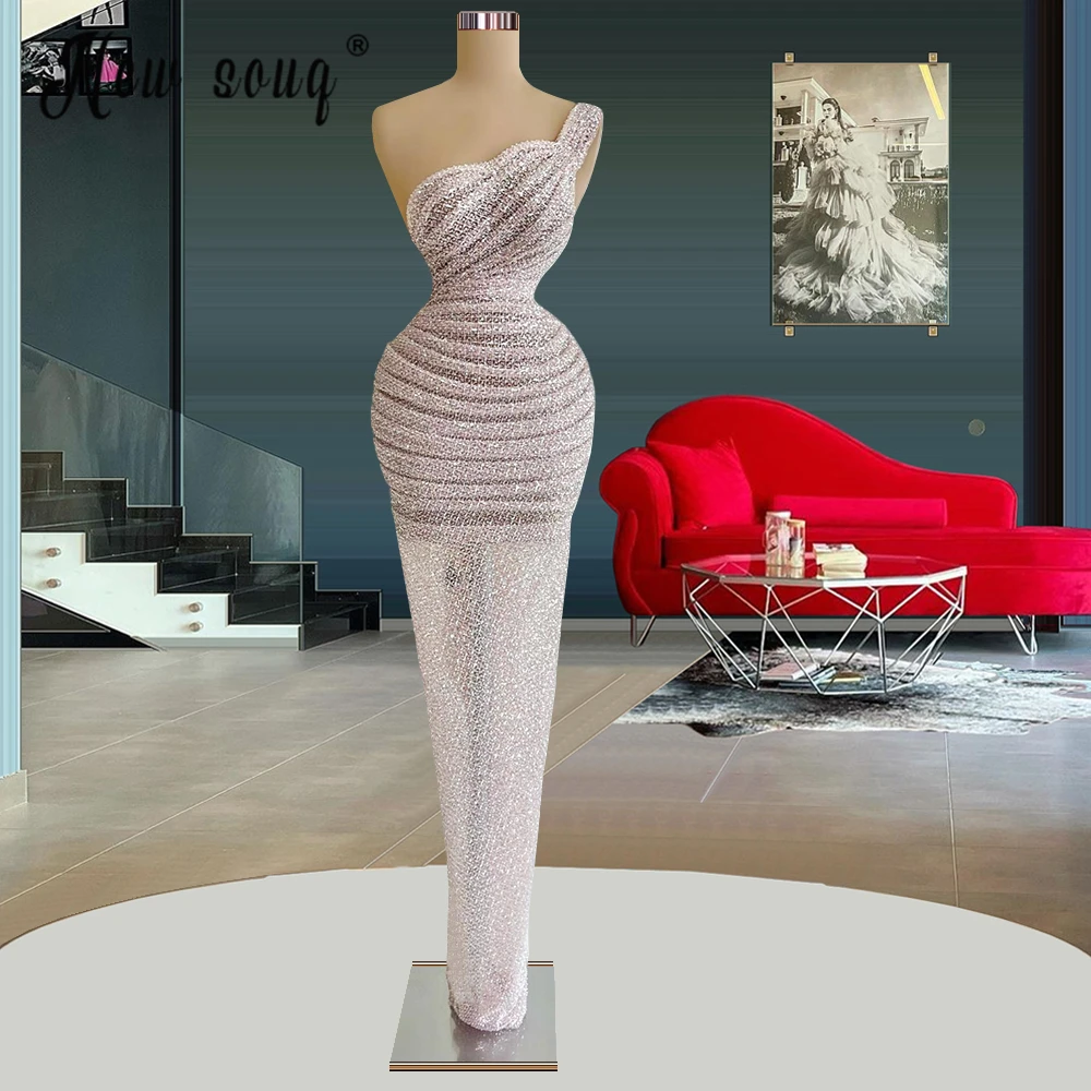 

Fashion Crystals One Shoulder Evening Dress 2022 Elegant Mermaid Celebrity Dresses for Party Aso Ebi Arabic Shiny Prom Gowns