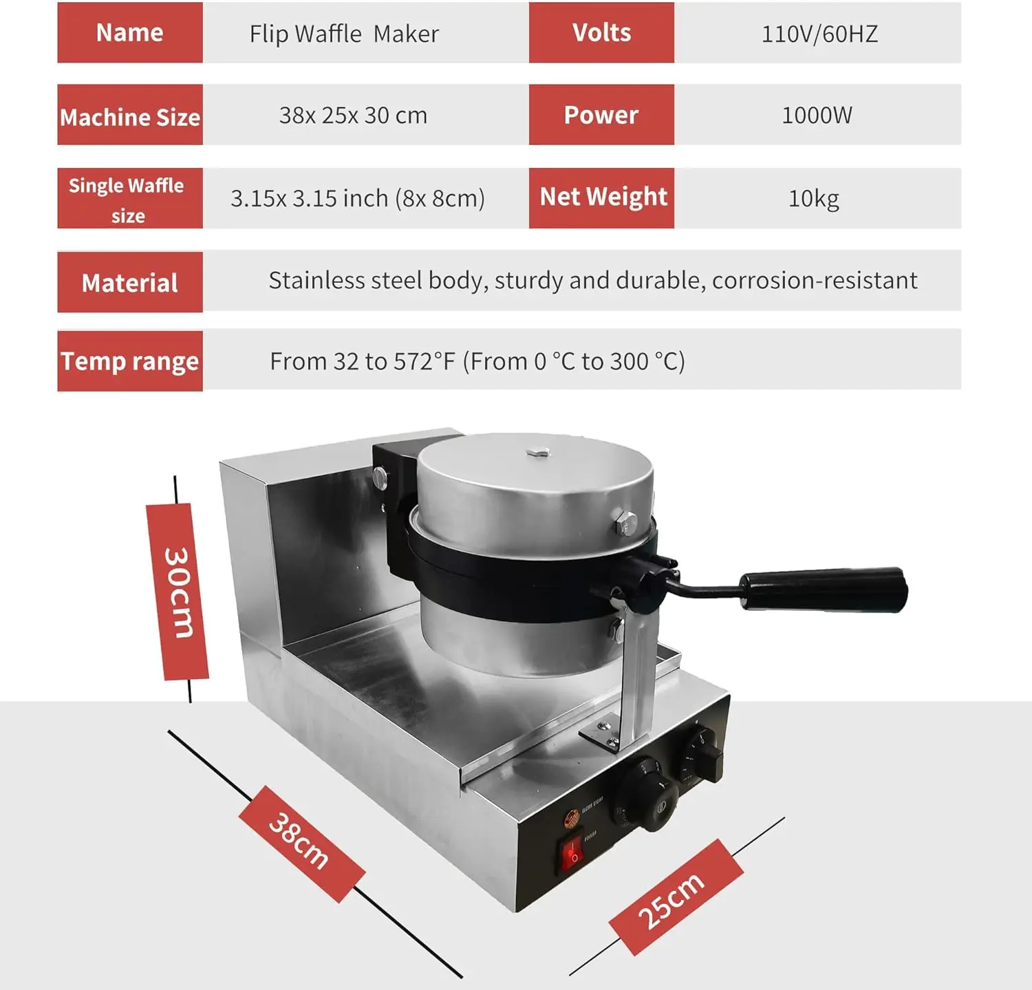 Mvckyi 110V Commercial Waffle Maker Machine Waffle Irons Flip Waffle Irons Non-stick Waffle Baking Machine With Removable Plates