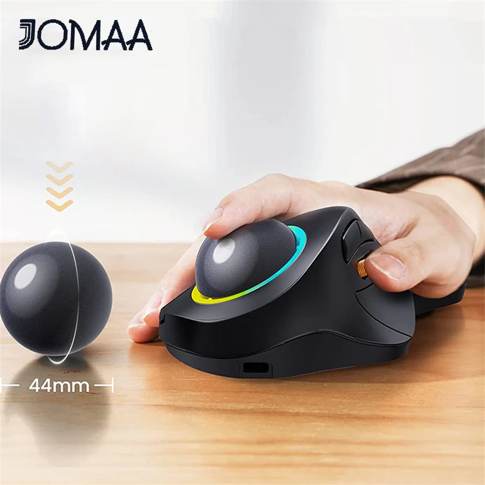 JOMAA RGB Backlit Wireless Trackball Mouse Wireless 2.4G Rechargeable Ergonomic Rollerball Gaming Mouse for Laptop Mac iPad Game