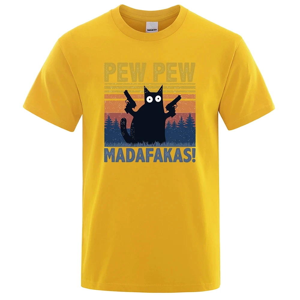 

Pew Pew Madafakas Tshirt Men Short Sleeve Novelty Fashion Cat T Shirt Vintage Summer Tops Shirts T-Shirt Crew Neck Streetwear