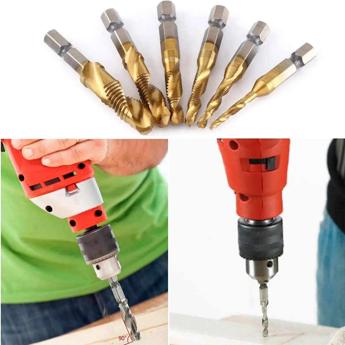 6Pcs Tap Drill Bit Set Hex Shank Titanium Plated HSS Screw Thread Bit Screw Machine Compound Tap M3 M4 M5 M6 M8 M10 Hand Tools