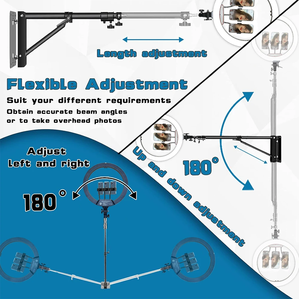 Wall Mounted Ceiling 18in LED Ring Light Triangle Base Beauty Salon Hairdresser Makeup Photography Lighting Softbox Studio