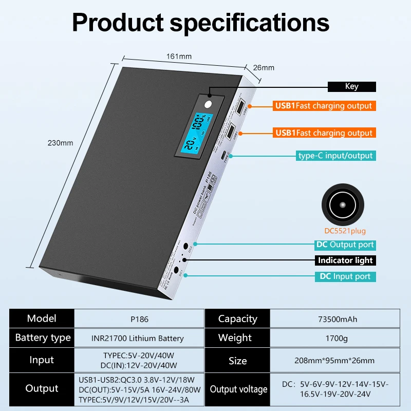 New Product  Large Capacity 73500mAh Multi-functional Power Bank Charging for Various Devices in the Outdoors