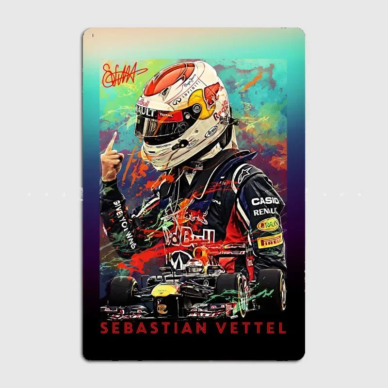 Racing Driver Sebastian Vettel Car Driver Retro Poster Metal Sign Garage Club Room Wall Decor Custom Tin Home Decor