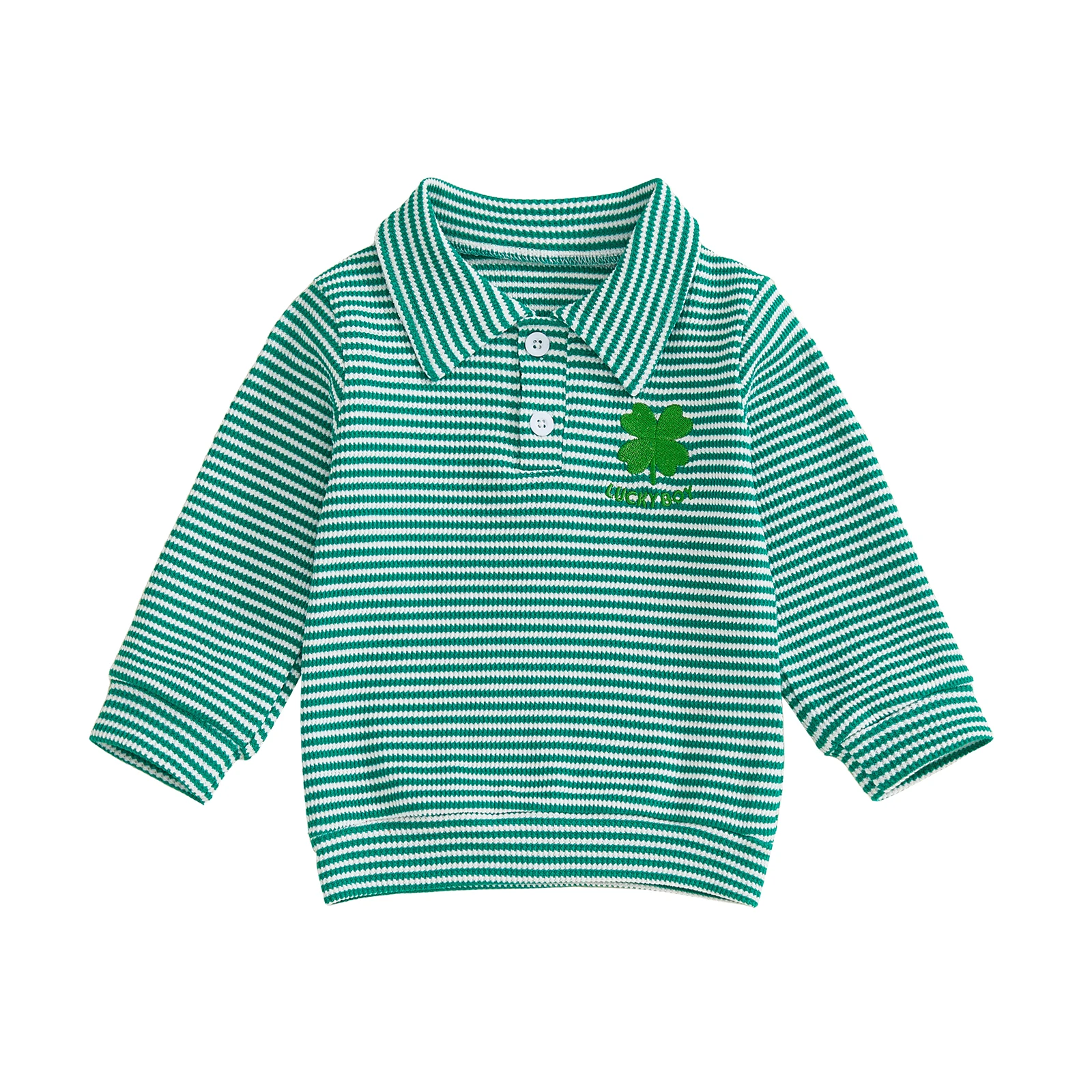 

Ирландский свитшот для маленьких мальчиков, полосатые топы с длинными рукавами и вышитыми буквами клевера, воротник на половину пуговиц