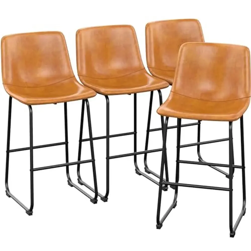 Ergonomic Leather Barstools Set of 4 Metal Legs 30