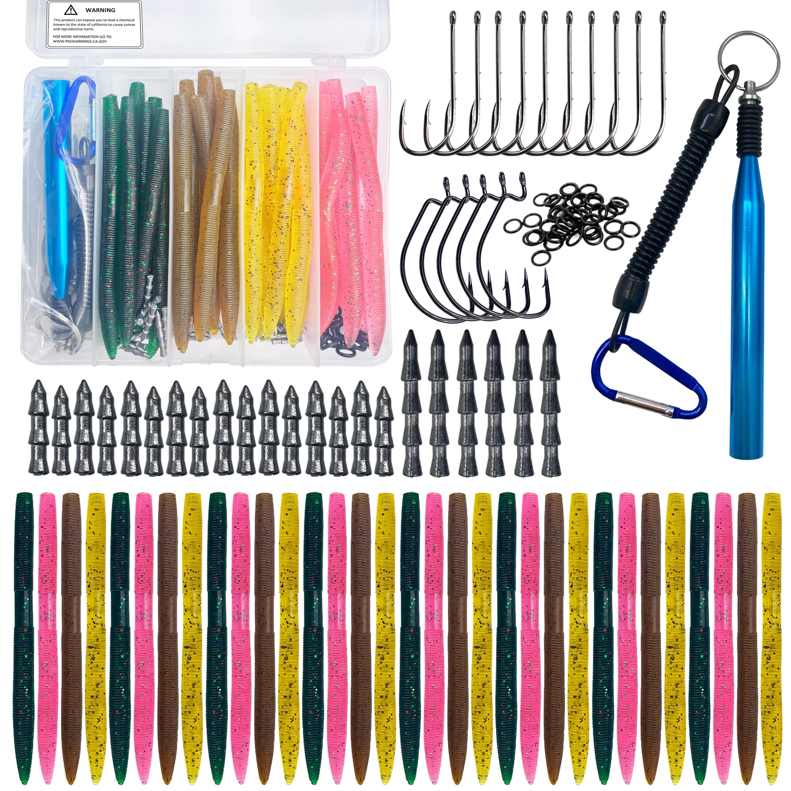 

134pcs Soft Lures Set,Worms Hooks Fishing Weights,Sinker Bait with Tying Tools,Freshwater/Saltwater Swimbaits,Fishing Tackle Box