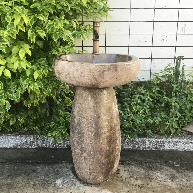 Natural Stone Wash Basin Integrated Balcony Outdoor Wash Basin Courtyard Column Washbasin Antique Outdoor Pool