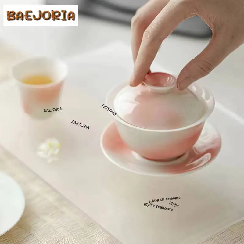 130ml Grapefruit Jasmine Ceramic Sancai Gaiwan Aesthetic Gradual Color Tea Tureen Tea Maker Cover Bowl Tea Ceremony Decoration