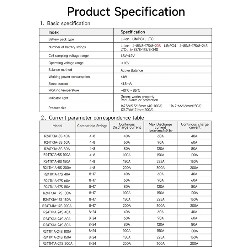 Smart Active Balance BMS Lithium Battery BT UART 4-8S 8-17S 8-24S 40A 60A 80A 100A 150A 200A 12V-96V LiFePo4 Li-ion LTO Fan Cool