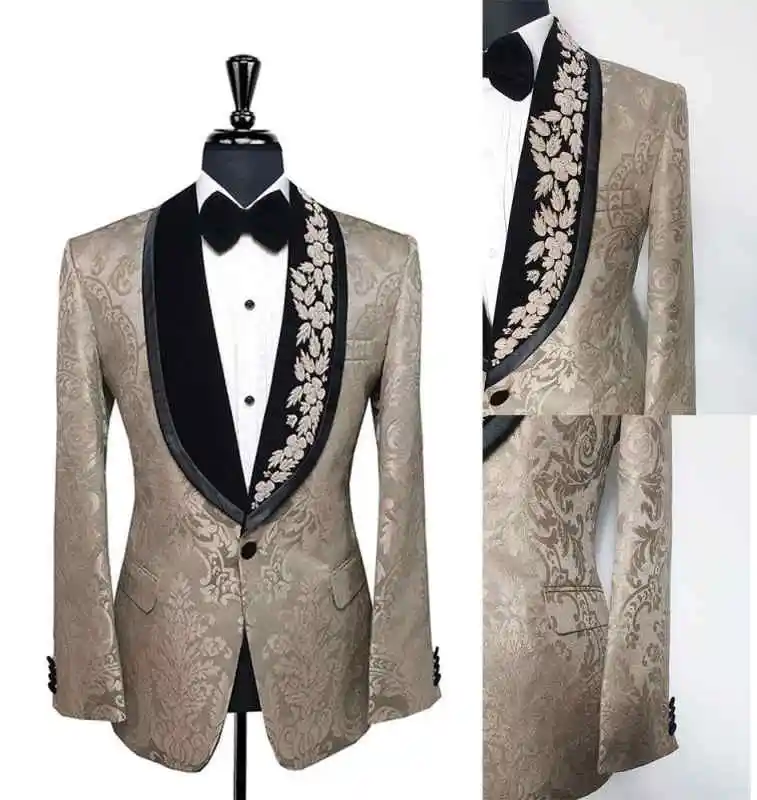 

Classic Wedding Tuxedos Jacquard 1 Piece Set Jacket Formal Men Suit Shawl Lapel One Button Evening Suits Customized
