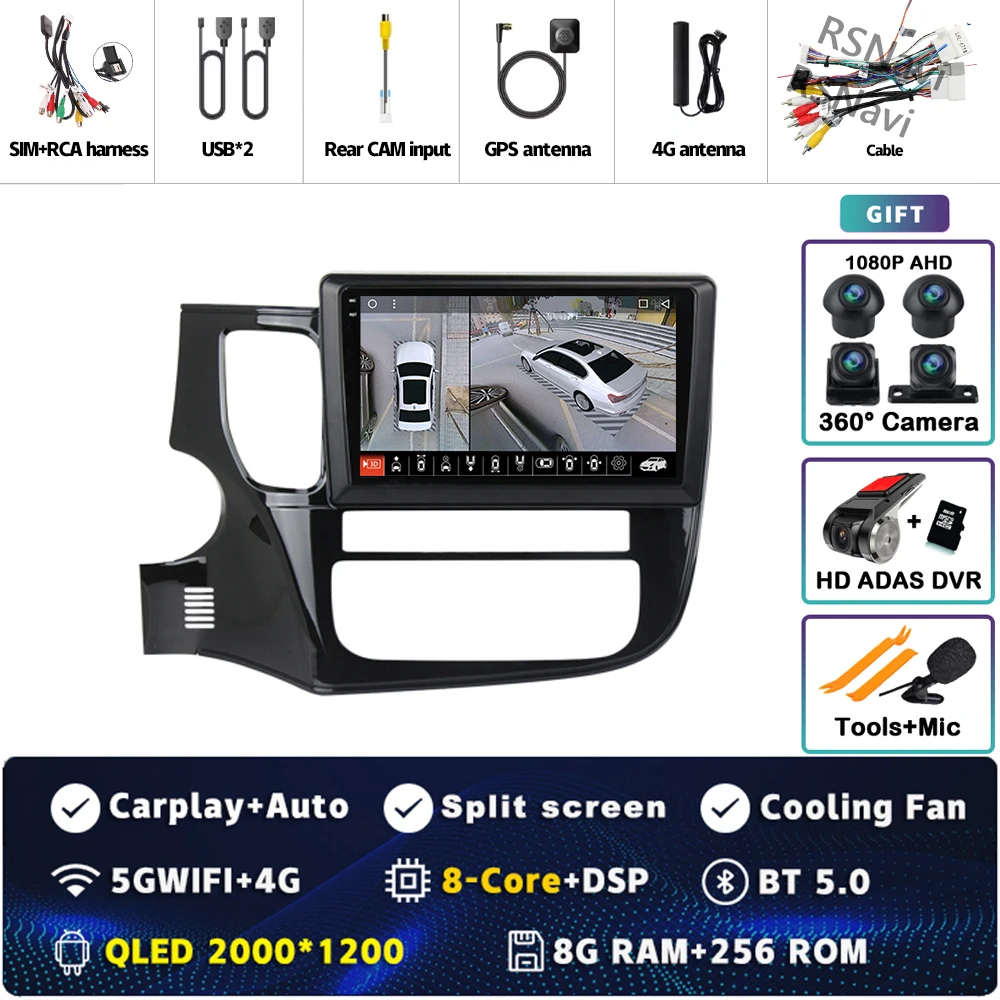 Android 15 Voor Mitsubishi Outlander 3 GF0W GG0W 2012-2018 Stereo Autoradio Multimedia Video Player GPS AI Voice CarPlay - afbeelding 1