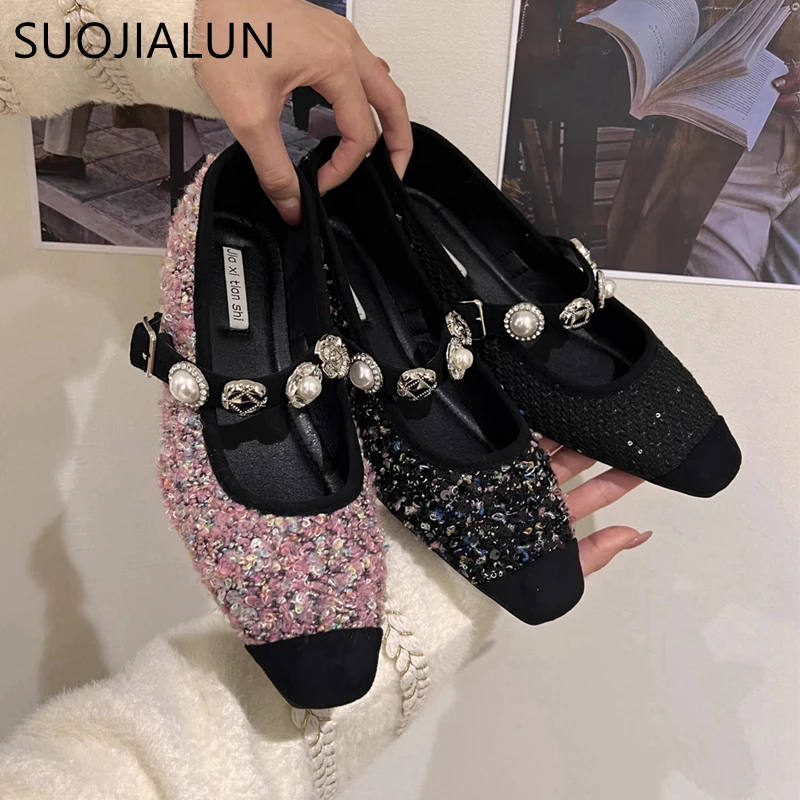 SUOJIALUN Spring New Brand Women Mary Jane Shoe Fashion Square Low Heel Ladies Elegant Baot Shoes Round Toe Dress Single Shoes