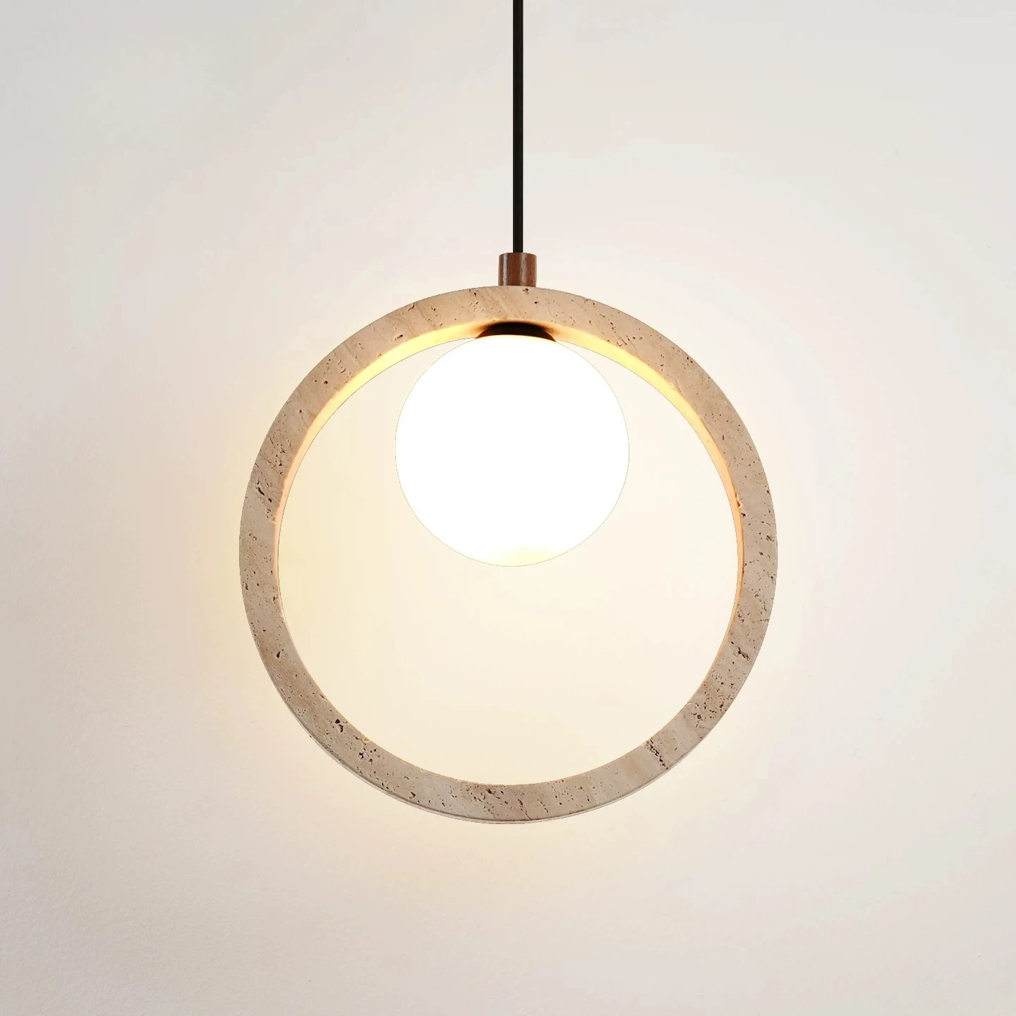 

Wabi-sabi Travertine Ring Pendant Light Dining Room Bedroom Bedside Bar Porch Middle Ancient Japandi Hanging Lamp