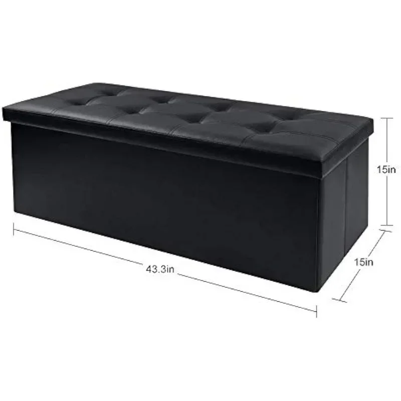 Inch Folding Storage Ottoman Bench Cube Hold Up 700lbs Faux Leather Long Chest with Memory Foam Seat Footrest Stool