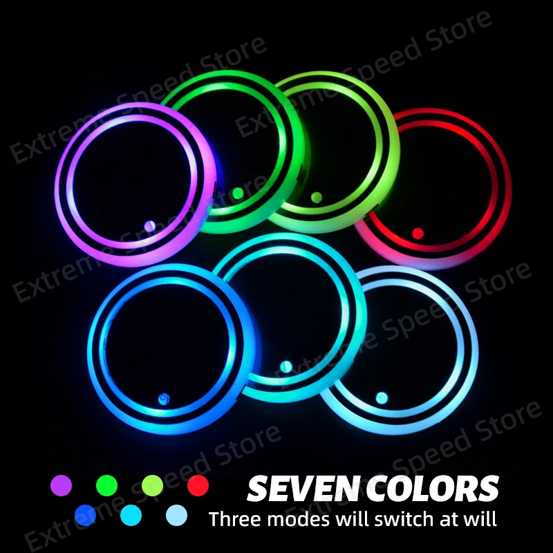 For Megane Scenic Twingo RS GT Sport Logo Car Water Cup Coaster 7 Colorf LED Drink Holder Mats Atmosphere Light Accessories