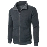 Veste de sport décontractée à col montant avec fermeture éclair pour hommes, haut de couleur unie pour hommes 2