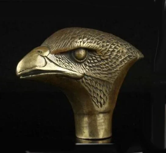 chinese Handmade Brass Carving Eagle Collect Cane Walking Stick Head Statue