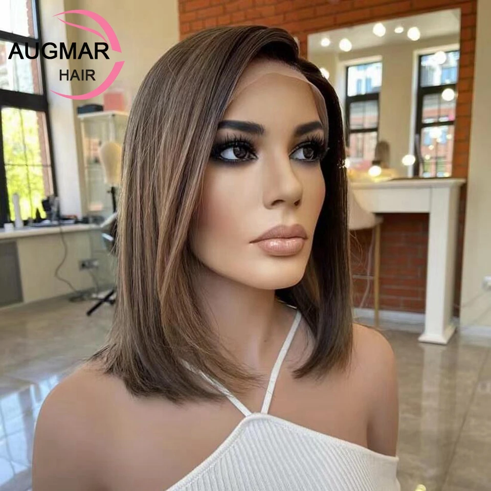 Brown Highlight Bob Wig Lace Front Human Hair Wigs Preplucked 13x6 HD Lace Frontal Wig Short Straight Lace Front Wigs Human Hair