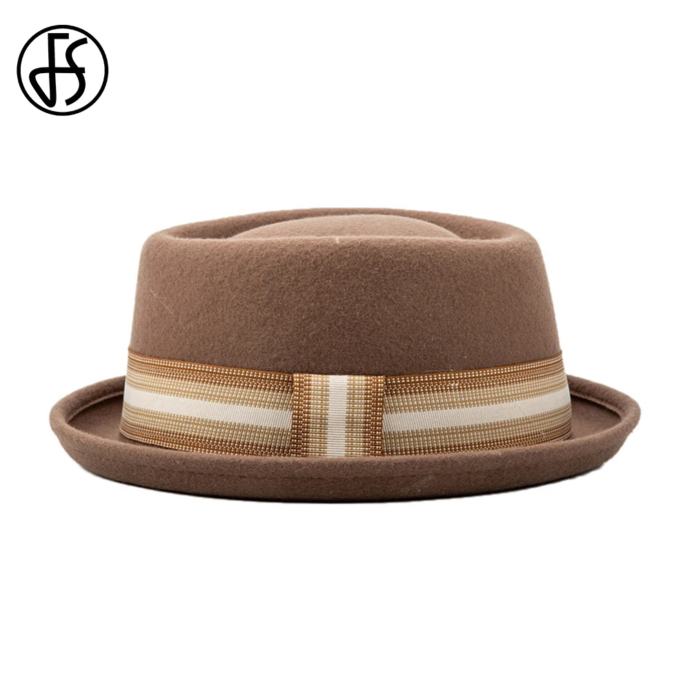 FS Gentlemen 2024 Coachella Roll Brim Pork Pie Czapki Dla Mężczyzn Unisex Ball Jazz Cap Winter Wool Fedoras Church Panama Gangsters Cap
