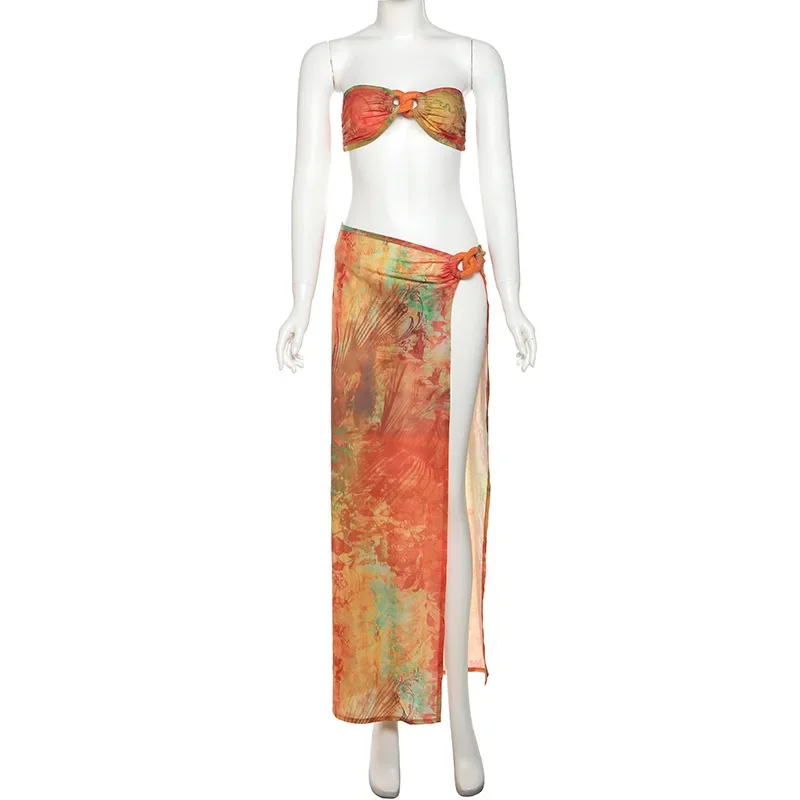 2025 tendencia de Bikini y falda con hombros descubiertos para mujer, 3 uds., ropa de playa, Bikini Sexy a la moda para mujer, traje de baño para vacaciones, ropa