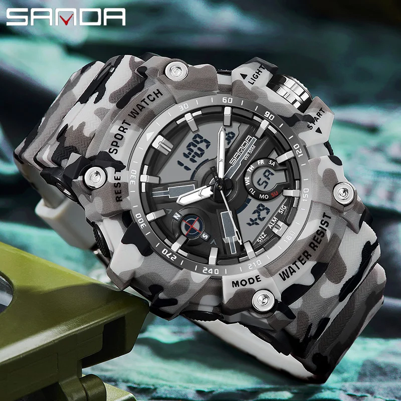 

SANDA G-Style Men Watches Waterproof Sports LED Digital Watch Man Camouflage Military Army Timing Stopwatch Quartz Male Clock