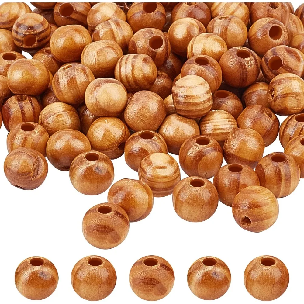 120pcs Natural Wood Beads Burlywood  Round Wooden Loose 10mm in Diameter 2~3.5mm Hole Wooden Craft  Macrame Bead