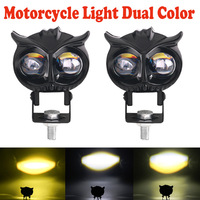 1X Motorcycle Light Owl Design Dual Color White Yellow High Low Beam Super Bright 12V-80V Spotlights Scooter Fog Light Headlight