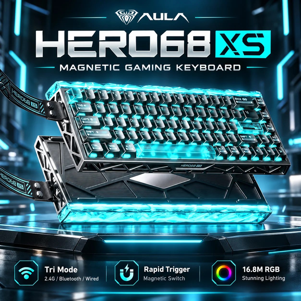 AULA Hero68 XS Wireless Gaming Keyboard Hall Effect 8000Hz Rapid Trigger Adjustable Actuation RGB 60 Percent Magnetic Switch