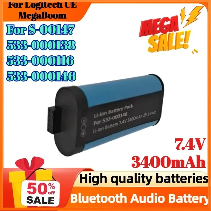 7.4V 3400mAh Digital Battery for Logitech UE MegaBoom S-00147 533-000138 533-000116 533-000146 Bluetooth Audio Battery