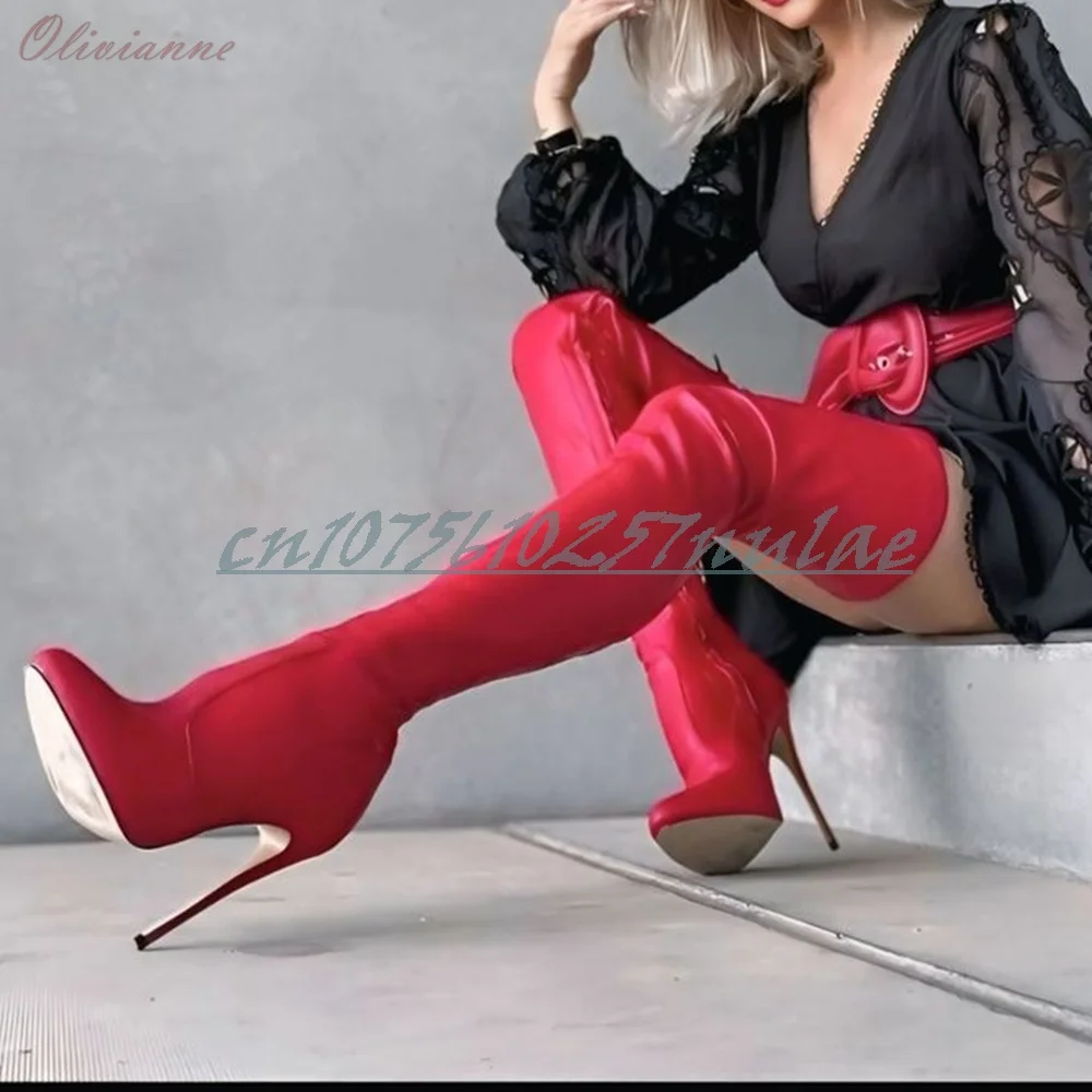 

Red Concise Style Matte Leather Over the Knee Boots Side Zipper Stiletto High Heel Fashion Sexy Women Shoes Zapatos Para Mujere
