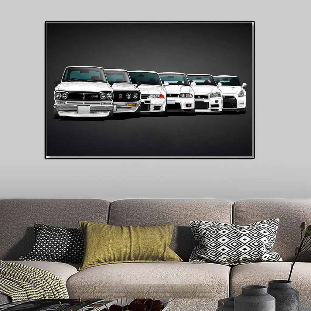 Painting Poster Classics  Racing Nissan Blue Car Prints Super Car Series Picture Canvas Wall Art For Bedroom Home Decoration