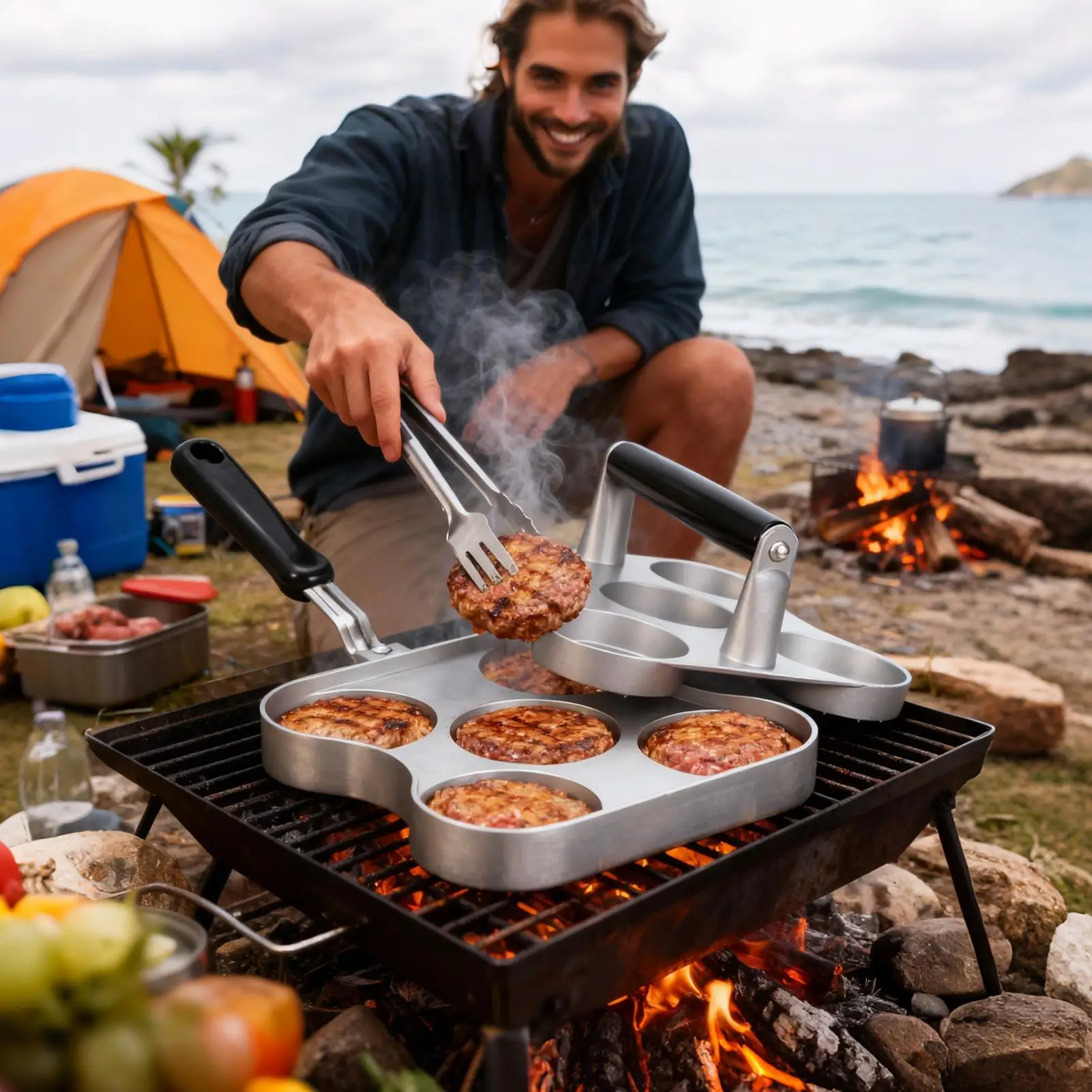 

Пресс для гамбургеров, 5-сеточная деревянная ручка, плоский сверхмощный гриль-пресс, инструмент, аксессуары для сковороды, разбиватель бекона, гамбургера для кухни