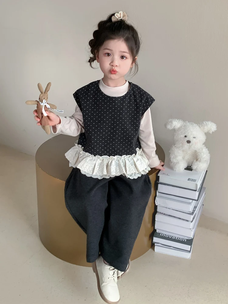 

Faionable Casual Tee-Piece Set for Little Girls Early Autumn Wear 2025 New Korean Sle Versatile Cotton Long Sve roun...