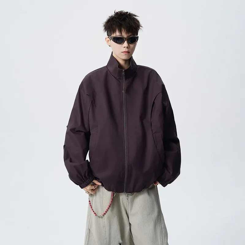 New Autumn Collection of Men's Stand-up Collar American Jackets with Loose Batsleeve Mid-length Flying Jackets From Trendy Brand