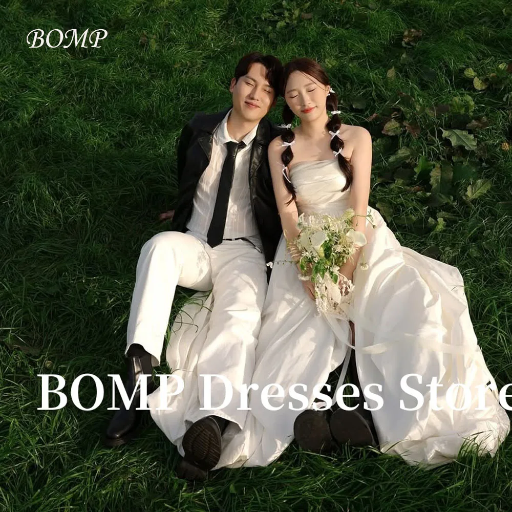 

BOMP Simple Strapless A Line Wedding Dresses Korea Photo shoot Pleats Floor length Bridal Gowns Plus Size Customized Princess