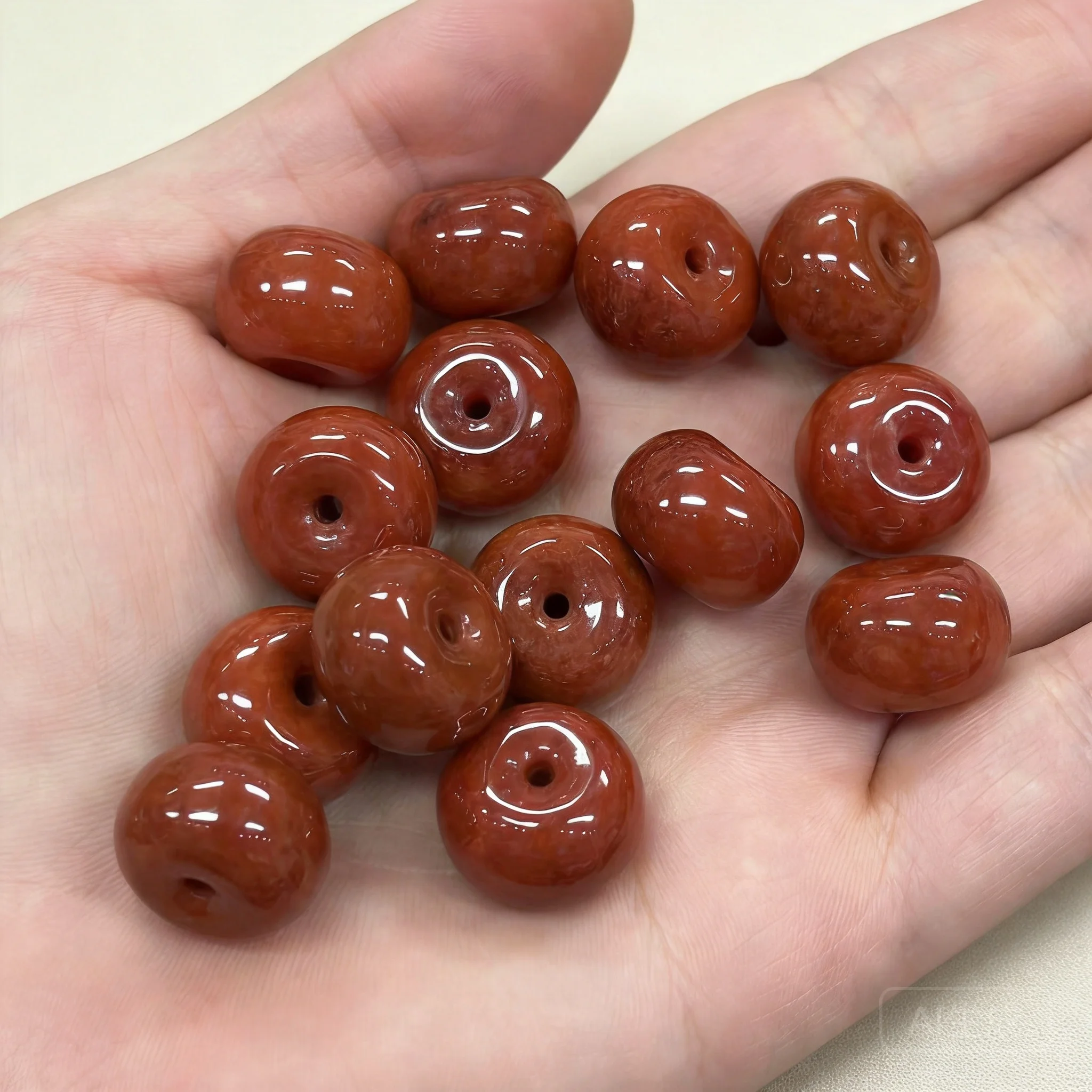 Snqp Chinese Style Lucky Red Jade Loose Beads Polished Diy Jewelry Making Supplies For Bracelet Necklace Weaving Good Luck Fortu
