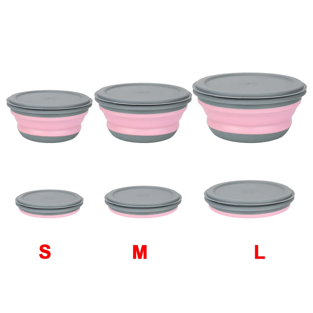 Tableware Set Portable Folding Lunch Box Bowl Sets with Lid Foldable Salad Bowl Folding Bowl 3Pcs/Set Silicone