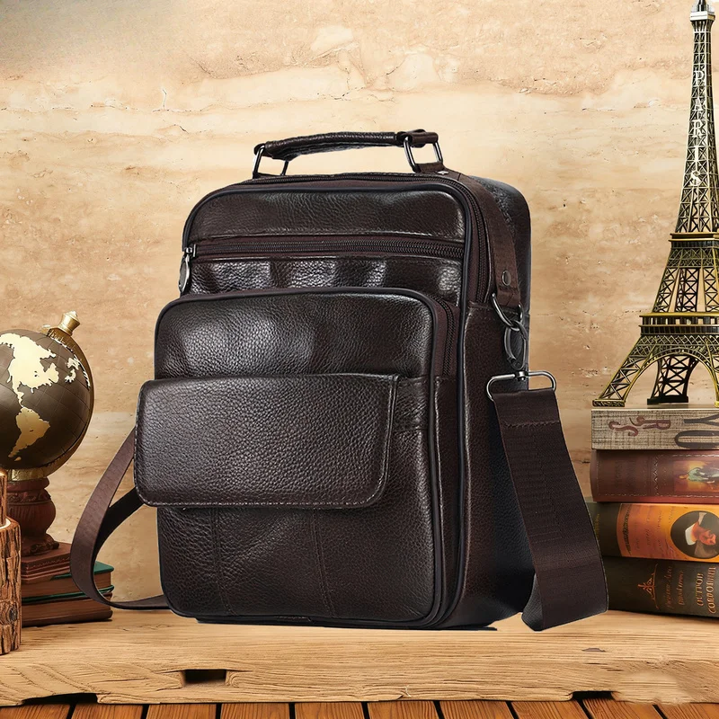 Leather men's single-shoulder crossbody bag, retro multi-functional casual fashion leather bag, trendy bag