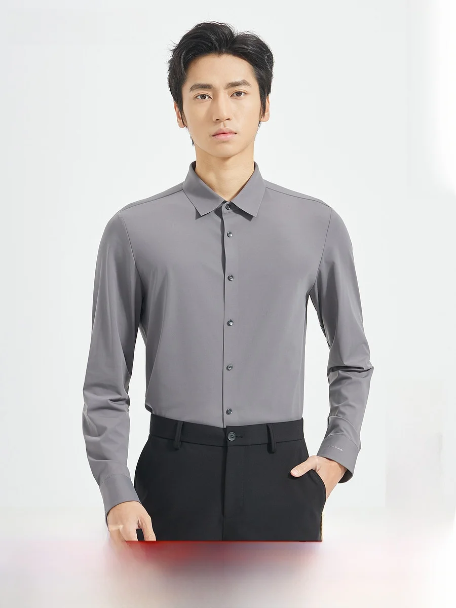 Lilanz Long Sleeve Shirt Men's Business Casual Pure Color Formal Autumn New Work Shirt Men's Slim Fit Fashion Urban Style
