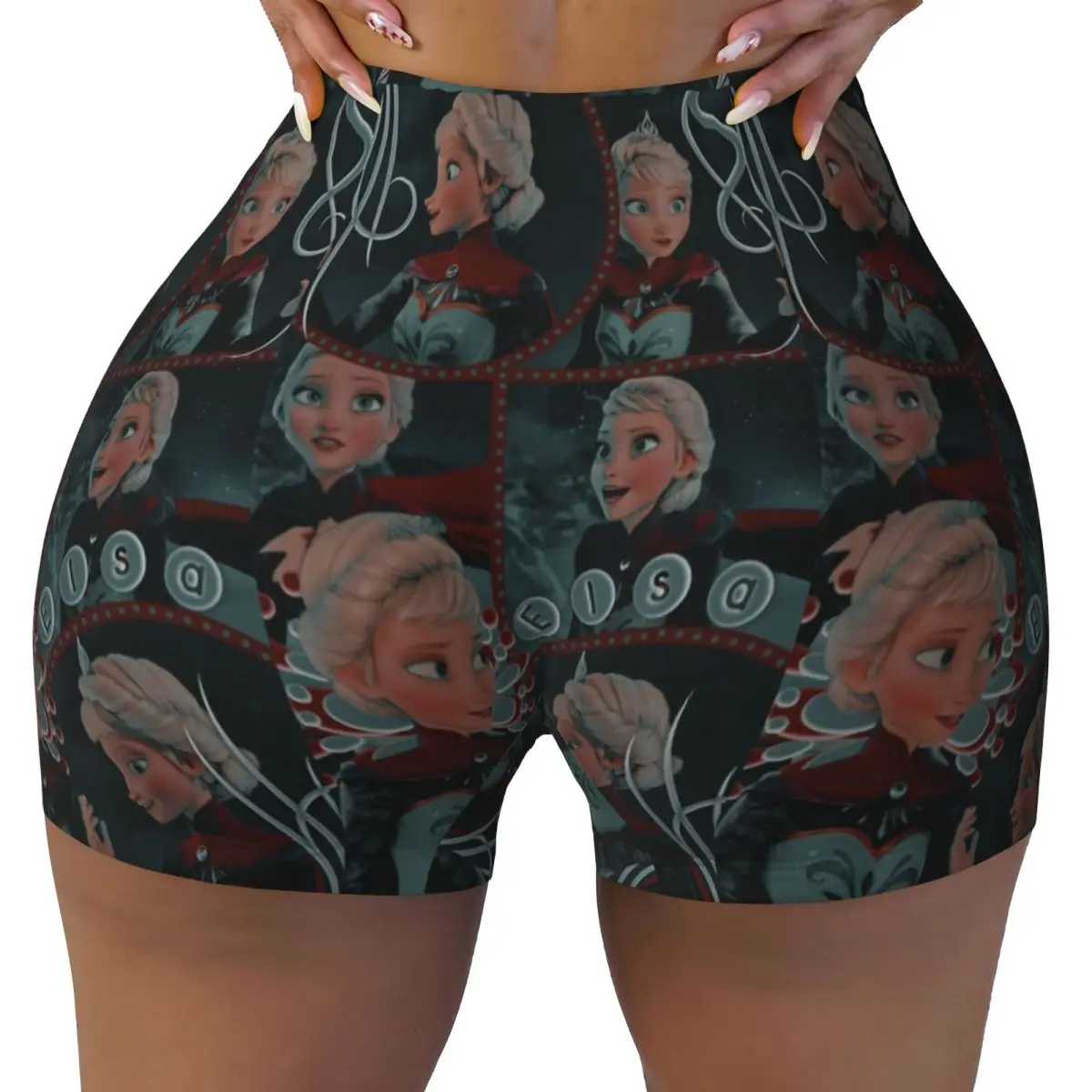 

Custom Elsa Princess Workout Volleyball Biker Shorts Women Frozen Gym Yoga Shorts