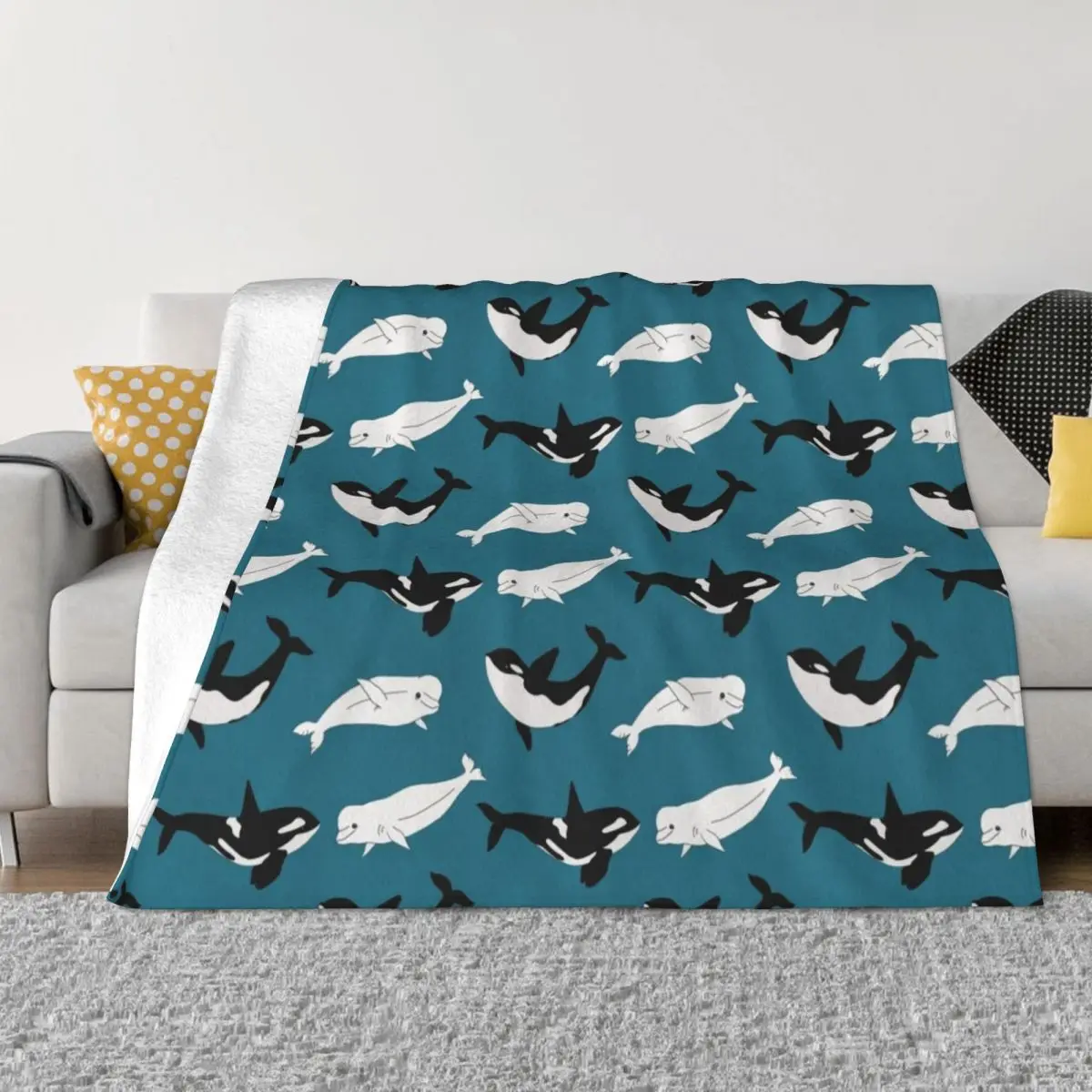 

Belugas & Orcas on Teal Throw Blanket funny gift Bed blanket throw blanket for sofa