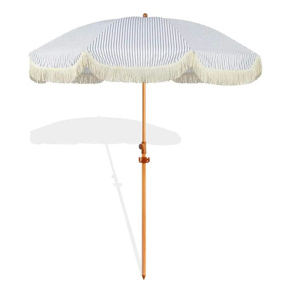 

6.5Ft Patio Umbrella With Fringe, Beach Umbrella, Fringe Umbrella Outdoor Patio With Hanging Hook, Tilting Aluminum Pole, Uv