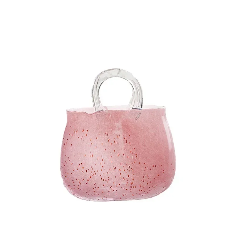 Glass vase pink light luxury strawberry polka dot portable living room hydroponic vase flower ornament