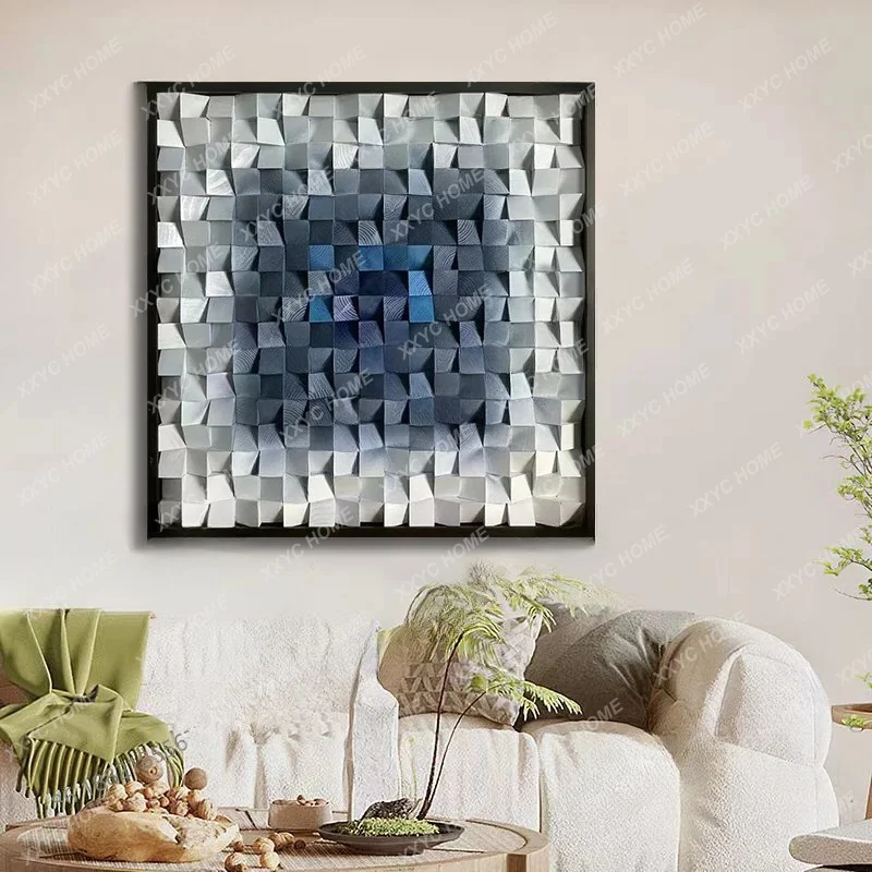 Modern living room creative wooden block hanging painting porch background wall relief painting simple hanging painting